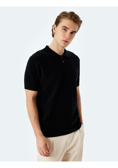 Koton Pamuklu Basic Polo V Yaka Kısa Kollu Triko Tişört Siyah 5sam70029ht Siyah
