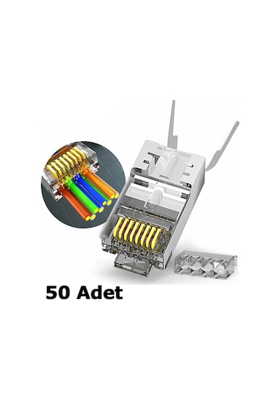 Cat7 Cat6A EZ Yeni Nesil RJ45 Delikli Metal Konnektör - 50 Adet