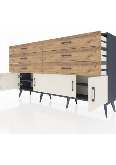 Arges Konsol 2 Raflı 6 Çekmeceli 4 Kapaklı 176x30x99 Antrasit-ayt Antrasit-aytaşı/çam Arges Konsol 2 Raflı 6 Çekmeceli 4 Kapaklı 176x30x99 Antrasit-ayt Antrasit-aytaşı/çam