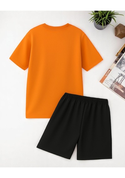 Uyguntarz Unisex Boğa Baskılı Tasarım Şort Takım Turuncu