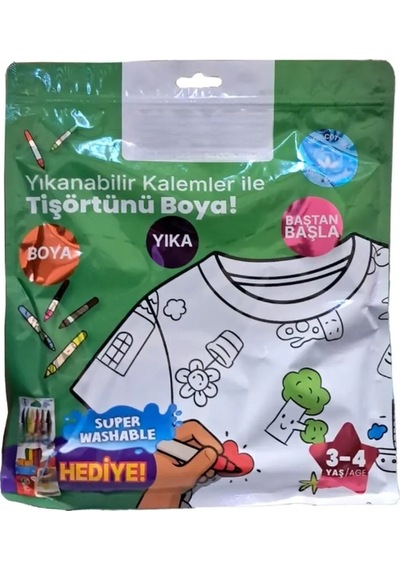 Nessiworld Kalem Hediyeli Boyanabilir Tişört 3-4 Yaş Beyaz