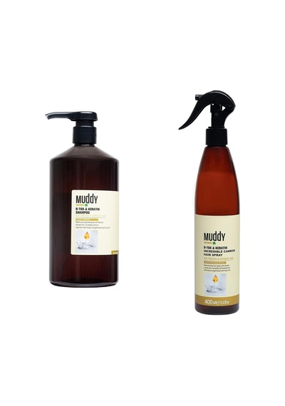 Muddy Onarıcı B-tox&keratin Shampoo 1000 Ml Ve Onarıcı B-tox&keratin Carbon Spray 400 Ml Beyaz