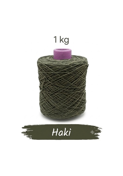 Premium İnce Cotton Zincir Makrome İpi Haki 1 Kg - 2 Mm Çanta Runner İpi