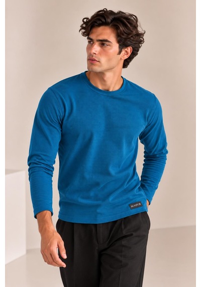 Alexandergardi Bisiklet Yaka İnce Fitilli Basic Sweatshirt Turkuaz