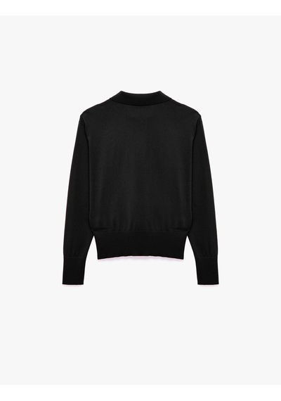 Koton Regular Fit Uzun Kollu Yarım Düğmeli Polo Yaka Triko Kazak Siyah 7wak90281ht