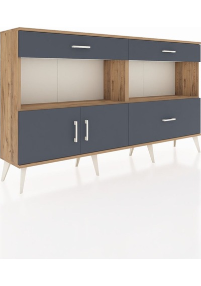 Arges Konsol 2 Raflı 3 Çekmeceli 2 Kapaklı 176x30x99 Çam-antrasit Çam-antrasit