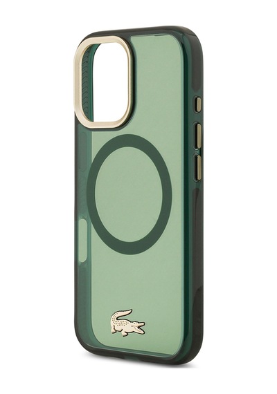 Apple Uyumlu iPhone 17 Kılıf Lacoste Lisanslı M-safe Şarj Özellikli Gold Timsah Logolu Buzlu Kapak Yeşil Yeşil