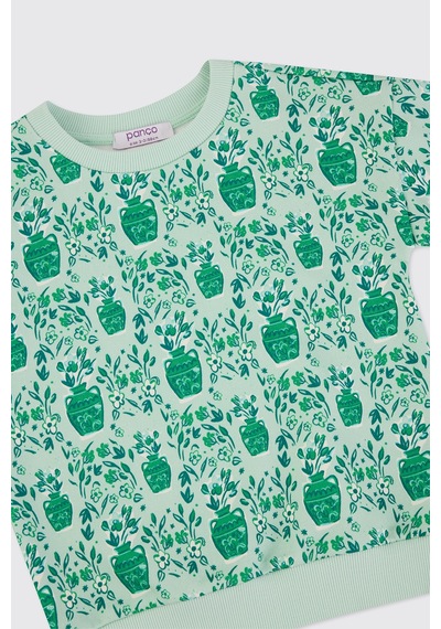Panço Kız Çocuk Desenli Sweatshirt Mint