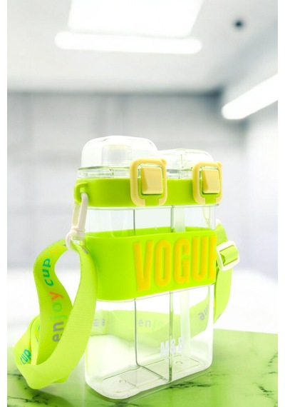 Çift Bölmeli Vogue Matara Yeşil, 900 Ml Çift Kapaklı, Pipetli