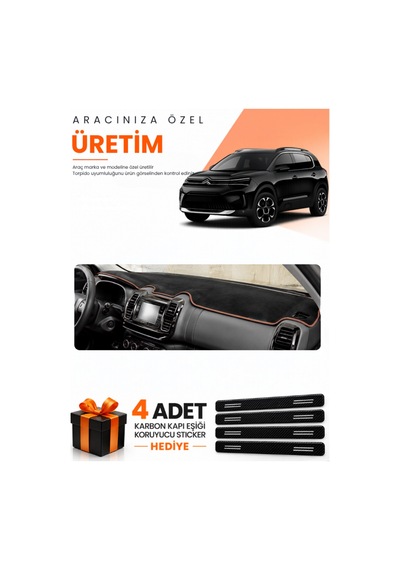 Cıtroen C5 Aircross 2018-2026 Uyumlu Torpido Koruma Örtüsü Oto Kılıfı - Siyah Kahverengi