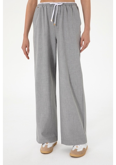 U.S. Polo Assn. Kadın Gri Bel Detaylı Loose Fit Kanvas Pantolon 50309118-VR024