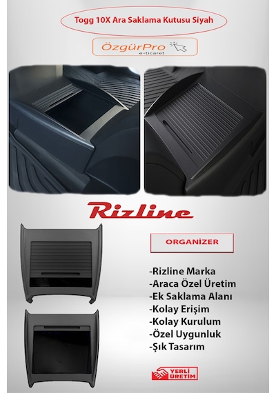 Rizline Tog T10x Organizer Ön Konsol Ara Saklama Kutusu Siyah Birebir Uyumlu
