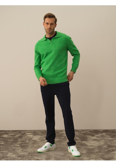 Xint Yeşil Regular Fit Polo Yaka Kazak 801735