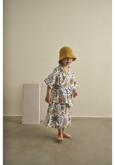 Ohlalakoala Cotton Flow Müslin Kimono Bermuda İkili Takım Beyaz