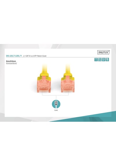 Cat 6 U-utp Bağlantı Kablosu, Bakır, Lszh Awg 26/7, Uzunluk 10 Metre Sarı Renk