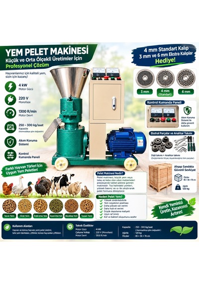 4 Kw 220v Yem Pelet Makinesi Kontrol Panelli 346 Numara Elek Ve Yedek Pres Dişlisi