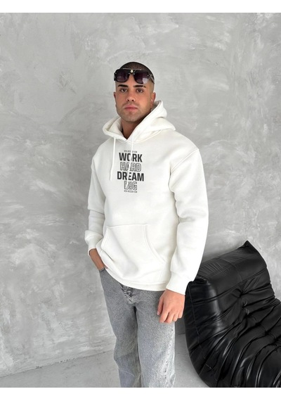 Suma Beyaz Kışlık Üç İplik Kapşonlu Sweatshirt - M Beden
