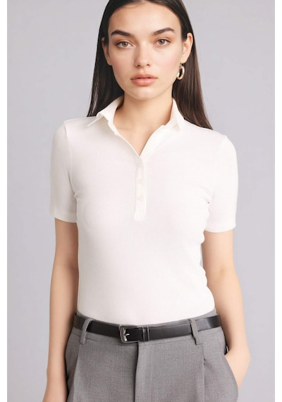 Defacto - Slim Fit Dar Kesim Fitilli Kaşkorse Kısa Kollu Polo Beyaz Tişört C6249AX24SP Beyaz