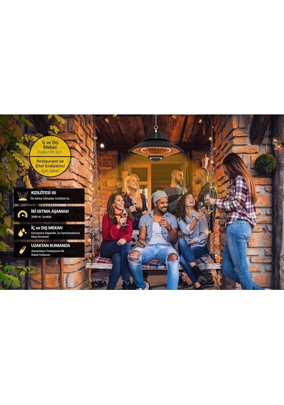 Elirg R.c Led Işıklı Elektrikli Isıtıcı, 2000 W, Uzaktan Kumandalı, İki Isıtma Kademesi, Ip45, Balkon Isıtıc