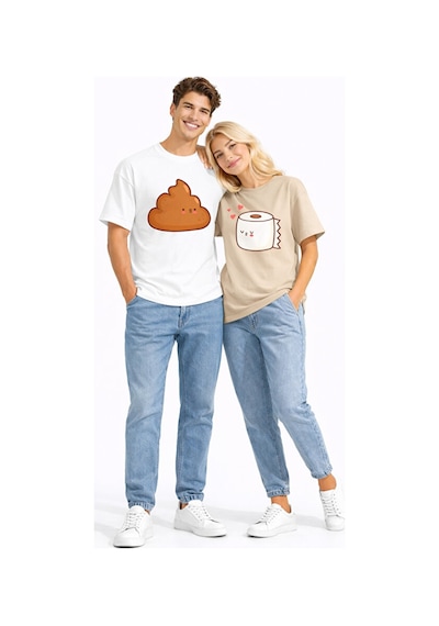 Nevermind Sevgili Kombini Eğlenceli Baskılı Çift Tişört Oversize Unisex Par Beyaz