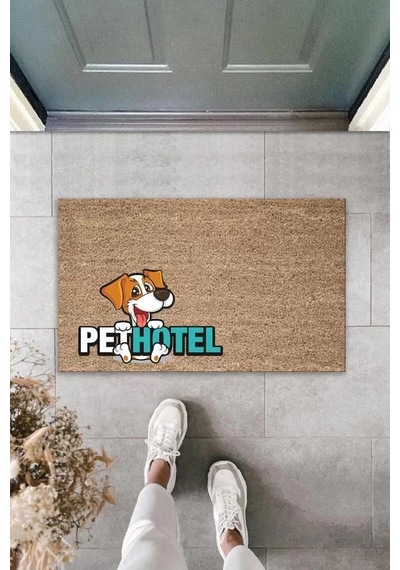 Dijital Baskı Kahverengi Köpekli Pet Hotel Dekoratif Kapı Paspası K-2026 Renkli