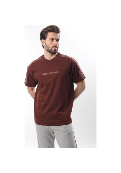 Madmext Acı Kahve Bisiklet Yaka Baskılı Erkek T-shirt E7110 Acı Kahverengi