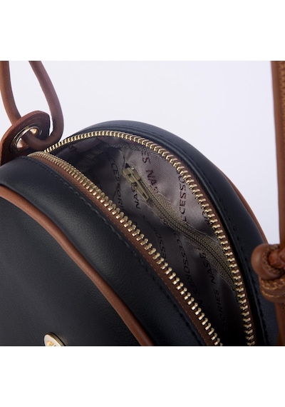 Nas Bag Kadın Yuvarlak Oval Yazlık Moda Çanta Siyah Taba Luna Siyah - Taba