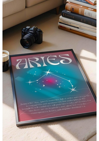 Aries Koç Burcu Çerçeveli Tablo Aura Enerji Renkleri Astrolojik Takım Yıldızı Sembolü