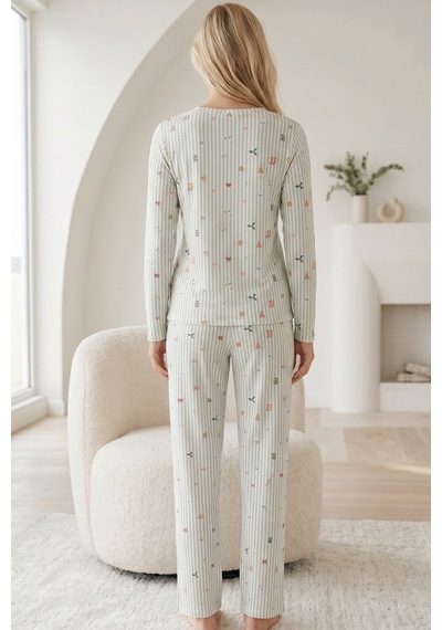 Siyah İnci Pamuklu Likralı Örme Pijama Takım26240338 Yeşil