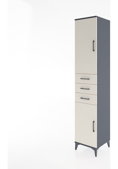 Hyperion Dolap 4 Raflı 3 Çekmeceli 2 Kapaklı 44x44x221 Antrasit-aytaşı Antrasit