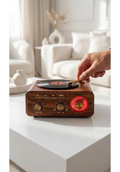 Özel Tasarım Ahşap Görünümlü Retro Vintage Nostaljik Radyo & Bluetootlu Mini Fm Radyo