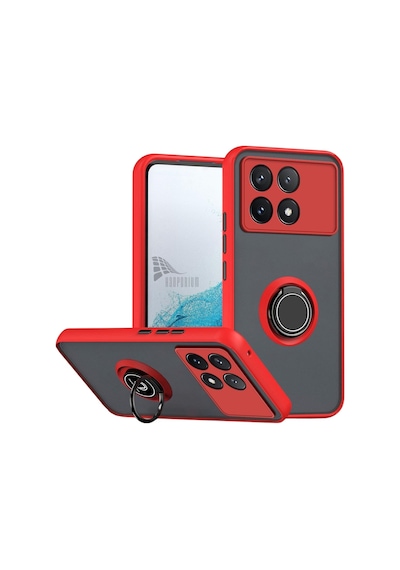 Poco X6 Pro Uyumlu Kılıf Yüzüklü Standlı Extra Darbe Koruma Sert Silikon Kapak - Kırmızı Kirmizi