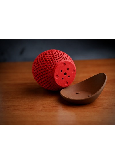 3d Baskı Küre Saksı - Kafes Dokulu İki Parçalı Dekoratif Saksı - Kırmızı-kahverengi
