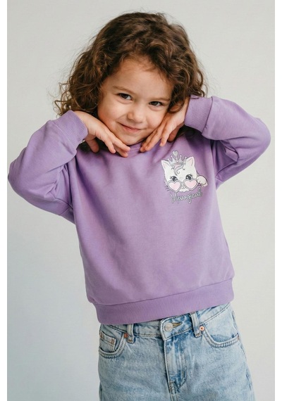 Breeze Kız Çocuk Sweatshirt Minik Taçlı Kedi Prenses Baskılı Sırt Baskı Detaylı 1.5-5 Yaş, Lila Lila