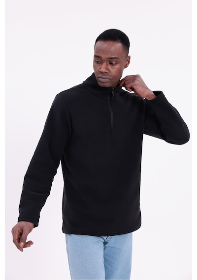 Freemen Erkek Fit Dik Yaka Yarım Fermuarlı Sweatshirt Polar Siyah
