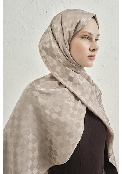 Armine Elegance İpek Pamuk Dama Şal 07 Vizon