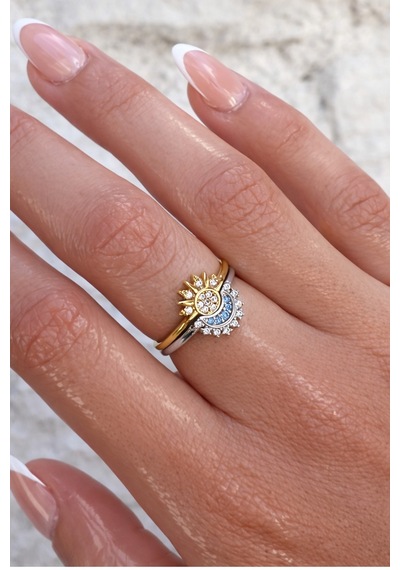 Çekirdekjewelry 925 Ayar Gümüş Ay Güneş Ayarlanabilir Yüzük Çok Renkli