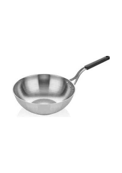 Çelik Wok Tava 26cm - Silikonlu Sap Gri