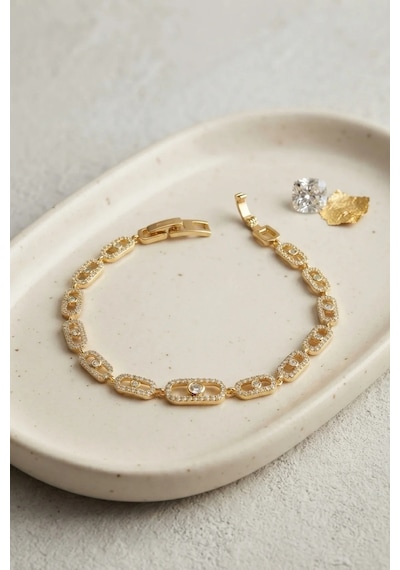 Zirkon Taşlı Gold Renk Takı 1 Adet Çok Renkli