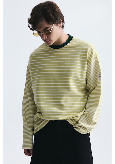 Vamos Kontrast Yaka Çizgili Sweatshirt Ekru-sarı