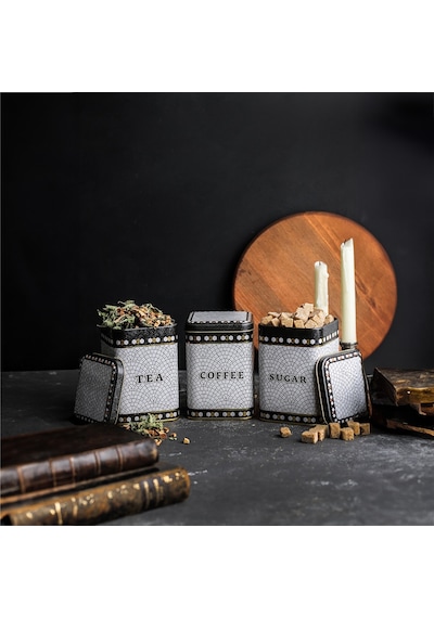 Mosaic Desenli Kare Metal Saklama Kabı 3 Lü Set, 8.7 X 8.7 X 12.5 Cm Çok Renkli