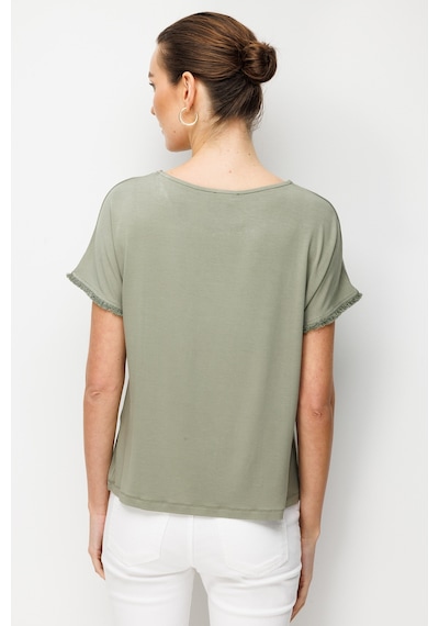 Desen Triko Kadın Sıfır Yaka Yakası Hasır Aksesuarlı Penye T-shirt 26819 Haki Haki