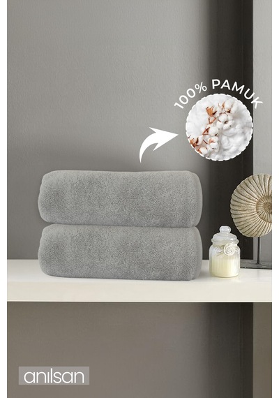 2'li Gri Banyo Havlusu - 70x140 Cm, 490 Gr, %100pamuk, Spa Ve Otel Havlusu Gri