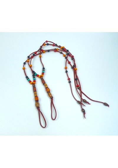 Süet Barefoot Sandal Renkli Ahşap Boncuklu Çift Halhal Bordo