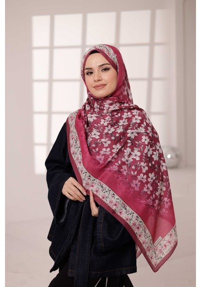 Mimiyum Flora Desen Soft Şal Vişne