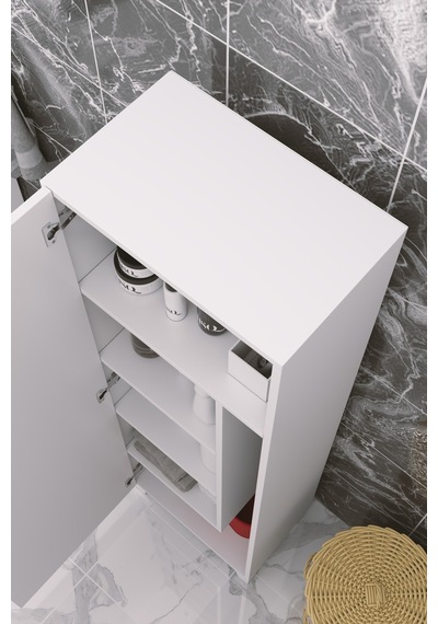 Çok Amaçlı Kapaklı Banyo Dolabı - Yüksek Raflı, Dar Alanlara Uyumlu Depolama Dolabı - Beyaz - 54cm Çok Amaçlı Kapaklı Banyo Dolabı - Yüksek Raflı, Dar Alanlara Uyumlu Depolama Dolabı - Beyaz - 54cm