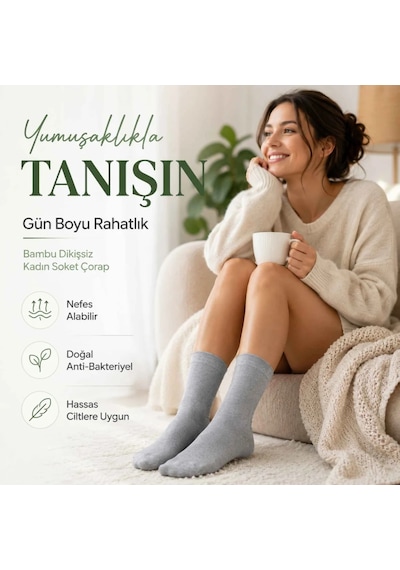 Çorap Giyim Kadın Bambu Uzun Çorap 12 Li Paket, Dikişsiz Burunlu Yumuşak Dokulu Siyah Beyaz Gri
