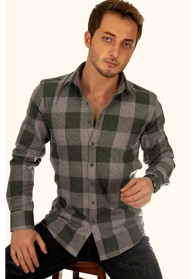 Damalı Yeşil Slimfit Oduncu Erkek Gömlek Yeşil