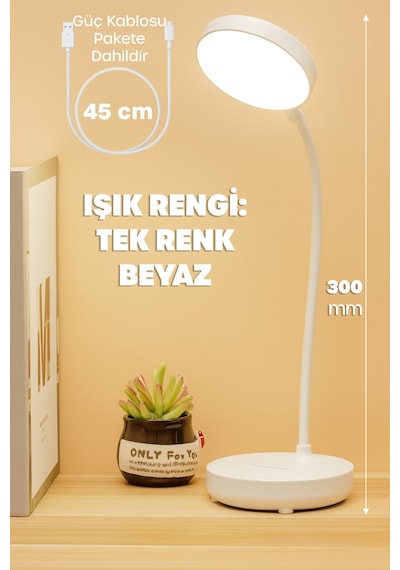 Şarjlı Masa Lambası Işık Ayarlanabilir Telefon Tutuculu Ders Çalışma Okuma Işığı Beyaz Işık 0644 Beyaz