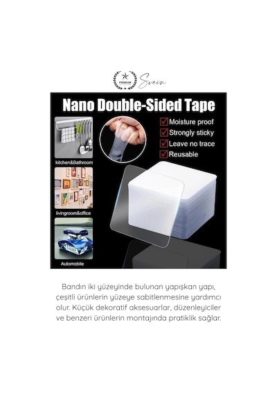Çifttaraflıbant 4x4 Cm Şeffaf Nano Bant Çift Taraflı Güçlü Yapışkan Su Geçirmez Çivi Gerektirmeyen